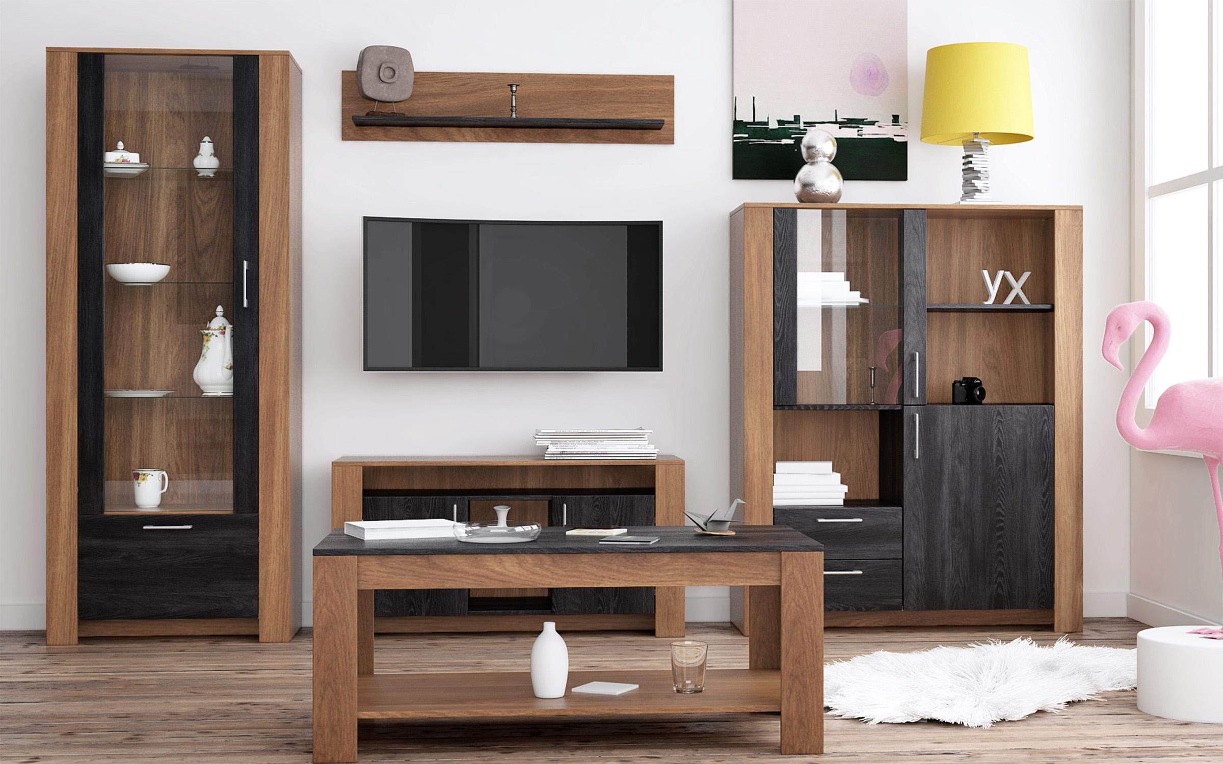 Dulap -vitrina Bronx M03, stejar brandy castello + carbon wood  3
